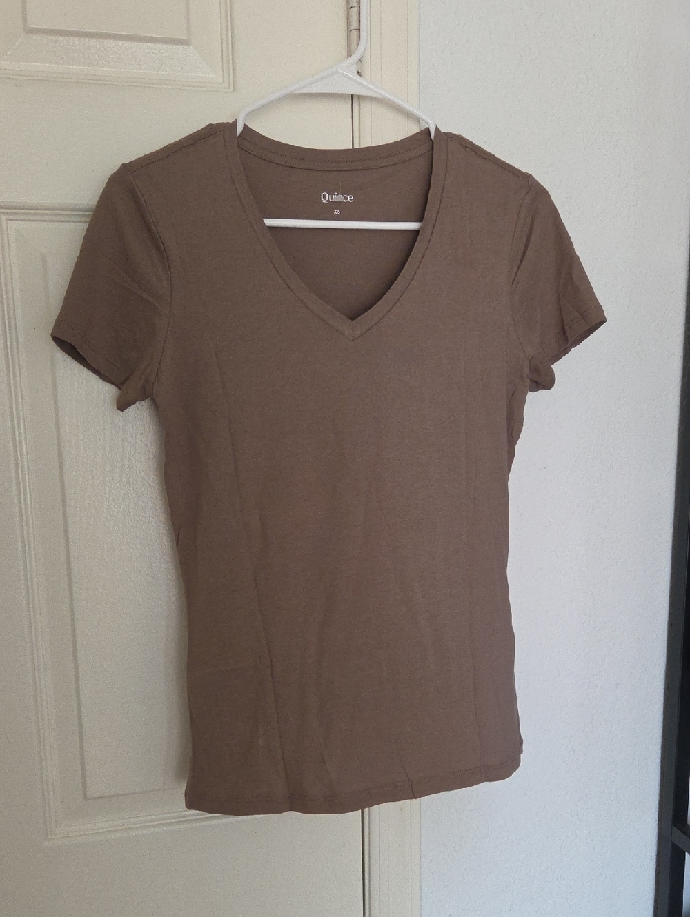 Quince Cotton Modal Women's V-Neck Short Sleeve Tee Taupe XS